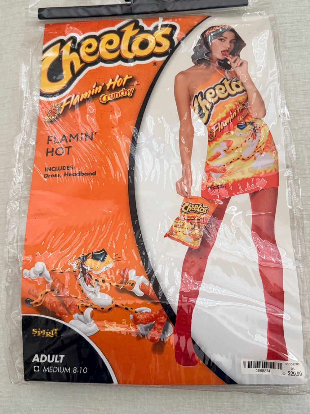Spirit Cheetos Flamin' Hot One-Shoulder Mini Dress in Orange & Red no headband